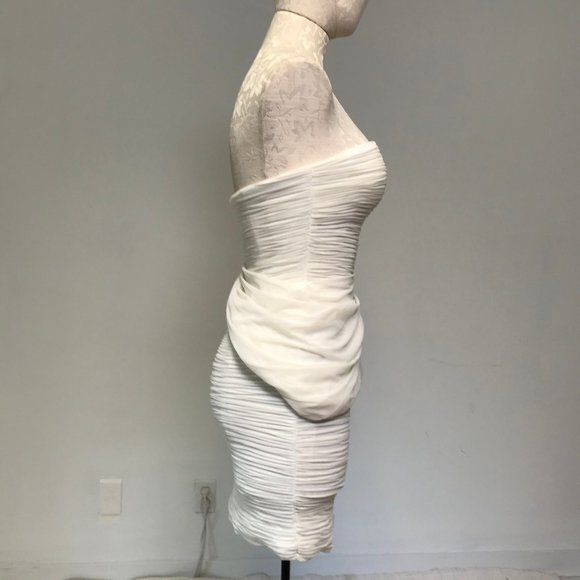 Vintage S Bandage Tulle Bodycon Dress White Cream - Picture 5 of 12